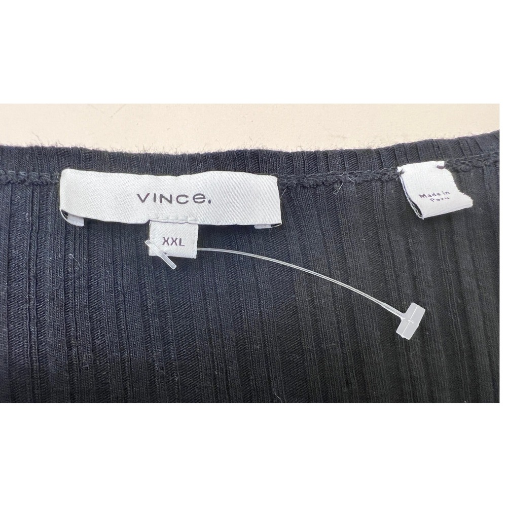 Vince Ribbed Wrap Top Womens XXL Black Excellent Cotton Modal Long Sleeve - Picture 5 of 7